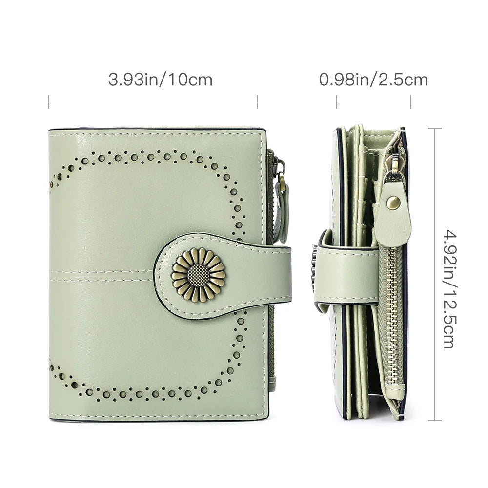 Small Women Wallet Genuine Leather Bifold Purse RFID Blocking Card Holder