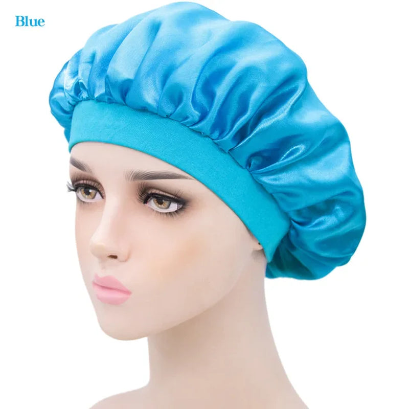 New Imitation Silk Nightcap Satin Elastic Narrow Brim Shower Cap round Hat Home Hair Care Cap