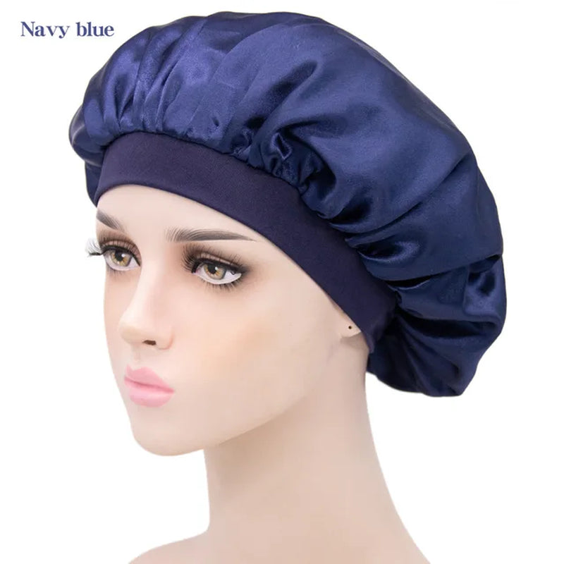 New Imitation Silk Nightcap Satin Elastic Narrow Brim Shower Cap round Hat Home Hair Care Cap