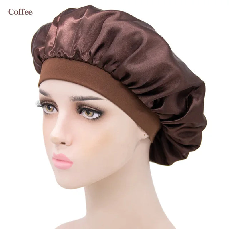 New Imitation Silk Nightcap Satin Elastic Narrow Brim Shower Cap round Hat Home Hair Care Cap