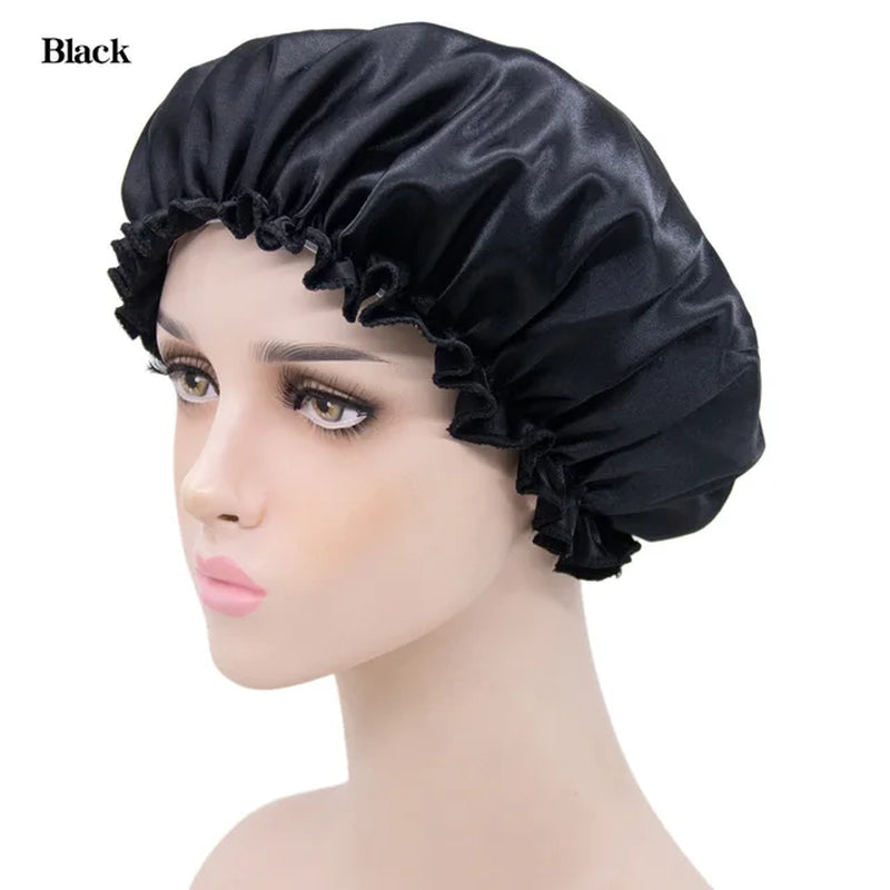 New Imitation Silk Nightcap Satin Elastic Narrow Brim Shower Cap round Hat Home Hair Care Cap