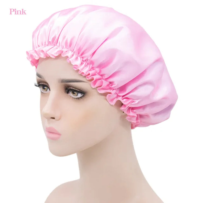 New Imitation Silk Nightcap Satin Elastic Narrow Brim Shower Cap round Hat Home Hair Care Cap