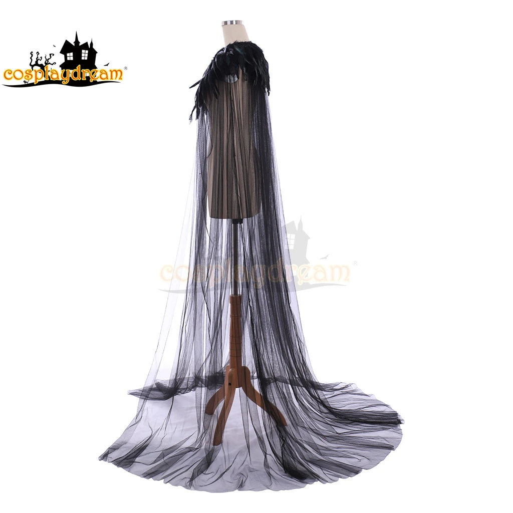 Black Feather Cloak Cool Unisex Mantle Wicca Cape Medieval Cape Shawl Halloween Party Witch Wizard Cosplay Costumes