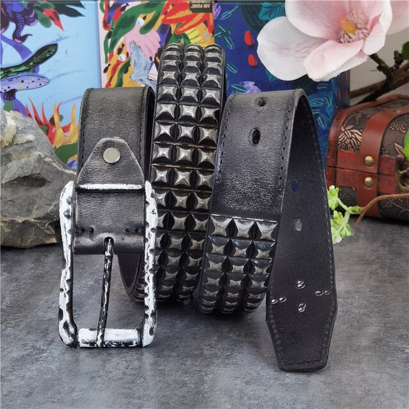 Men'S Leather Belt Punk Belt Jeans Belt Men'S Rock Style Western Cowboy Rivet Metal Belt Jeans Belt for Men Male Belt MBT0593