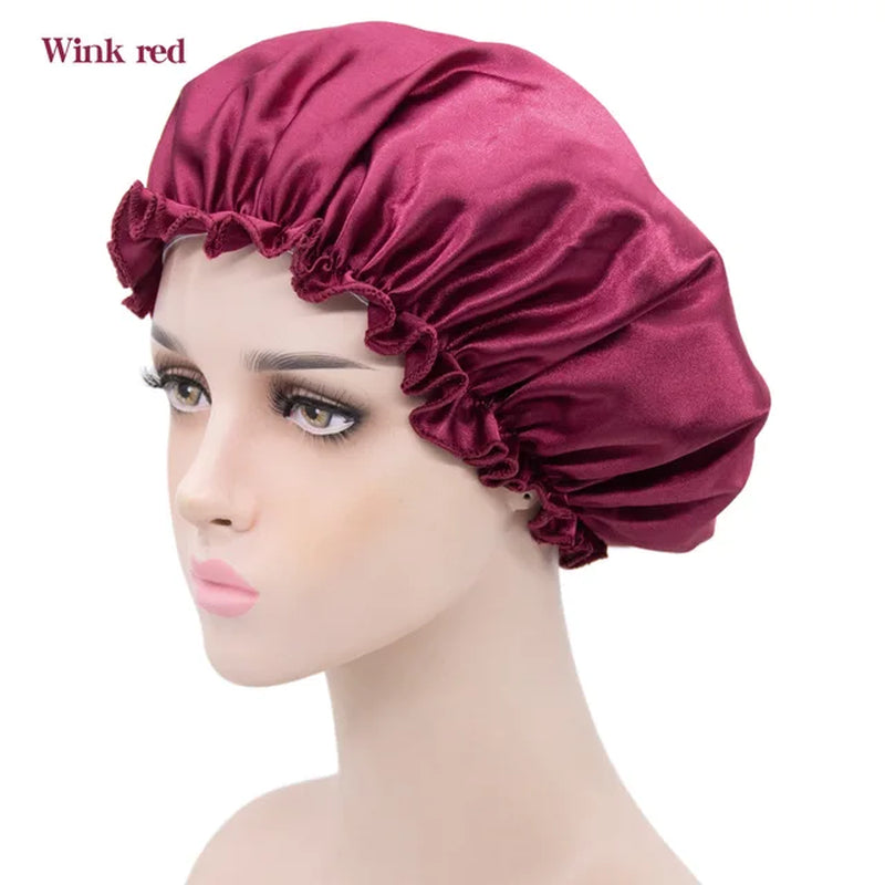 New Imitation Silk Nightcap Satin Elastic Narrow Brim Shower Cap round Hat Home Hair Care Cap