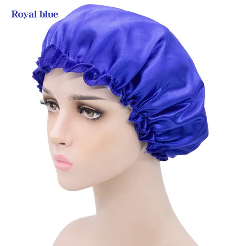 New Imitation Silk Nightcap Satin Elastic Narrow Brim Shower Cap round Hat Home Hair Care Cap