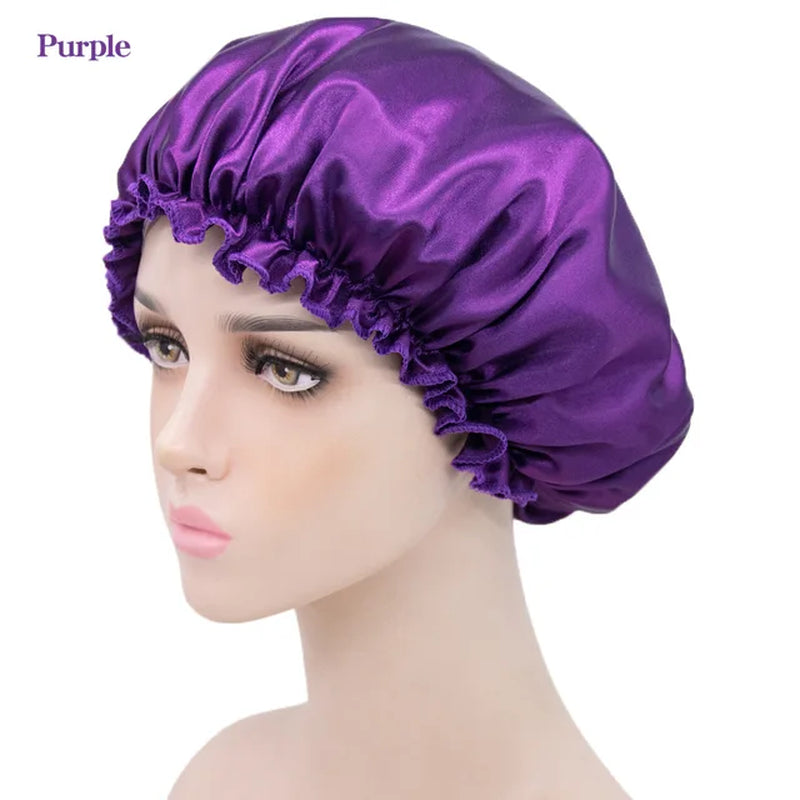 New Imitation Silk Nightcap Satin Elastic Narrow Brim Shower Cap round Hat Home Hair Care Cap