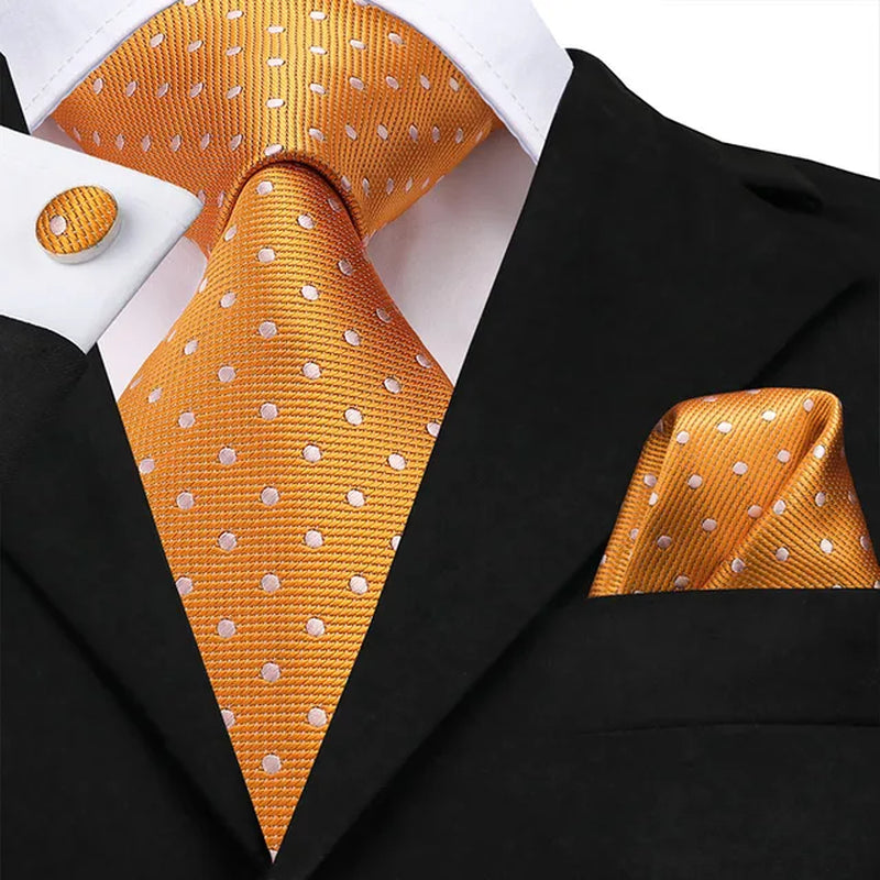 SN-3195  Classic Ties for Man Silk Tie Fashion Solid Dots Business Neck Ties for Men Cravat Wedding Party Orange Necktie